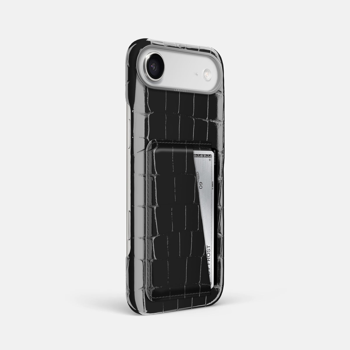 Double Card Case For iPhone 17 Air In Shiny Alligator -2 | Black-Steel