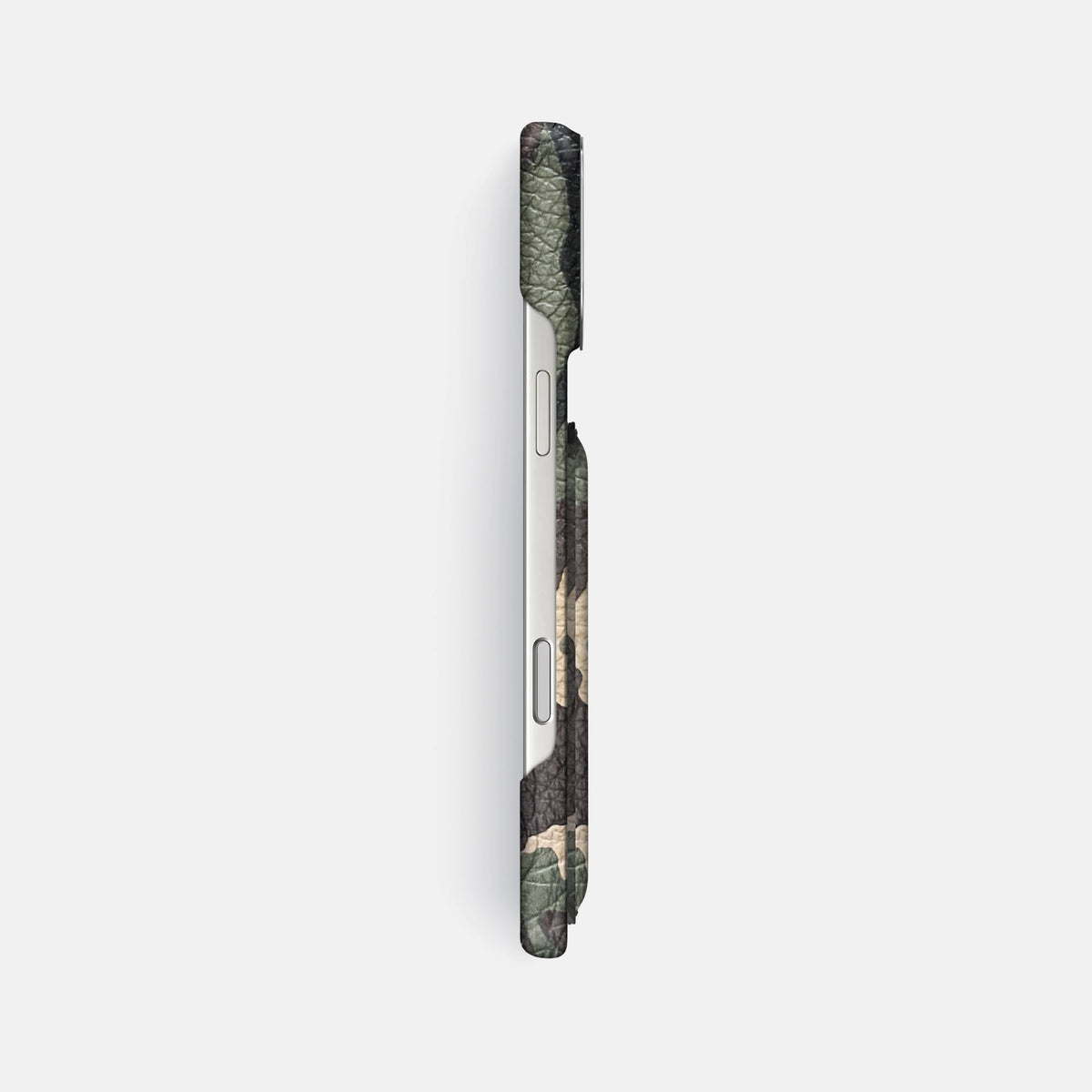 Double Card Case For iPhone 18 Pro Max In Calf -3 | Camouflage-Steel