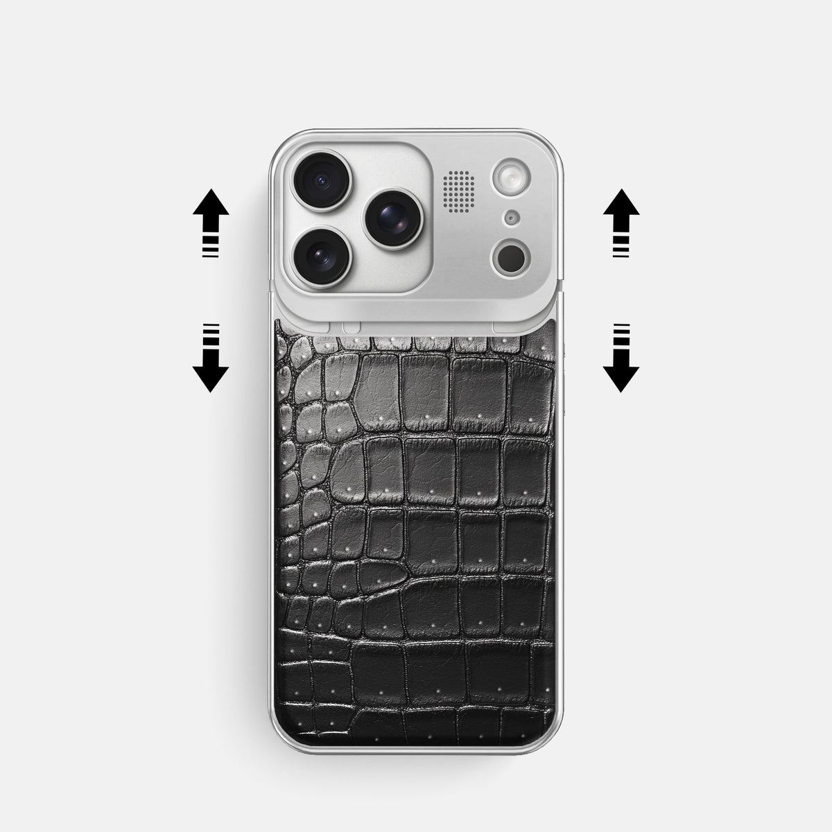 Metal Case For iPhone 17 Pro In Porosus Crocodile -2 | Shiny-Black-Steel