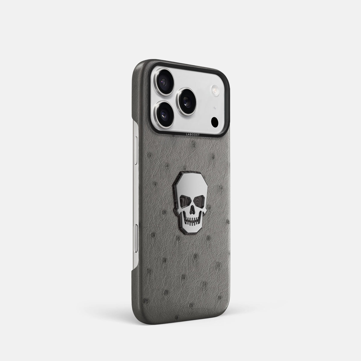 Classic Case With Titanium Skull For iPhone 18 Pro In Ostrich -2 | Grey-Black