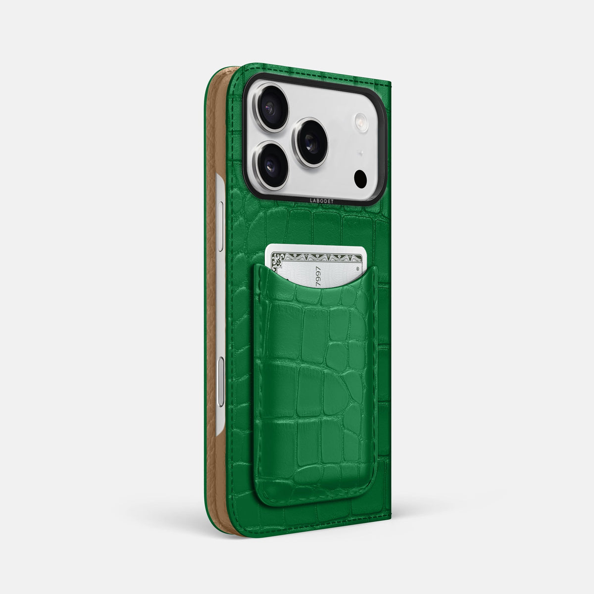 Folio Case with Card For iPhone 18 Pro Max In Alligator -1 | Forest-Green-Black