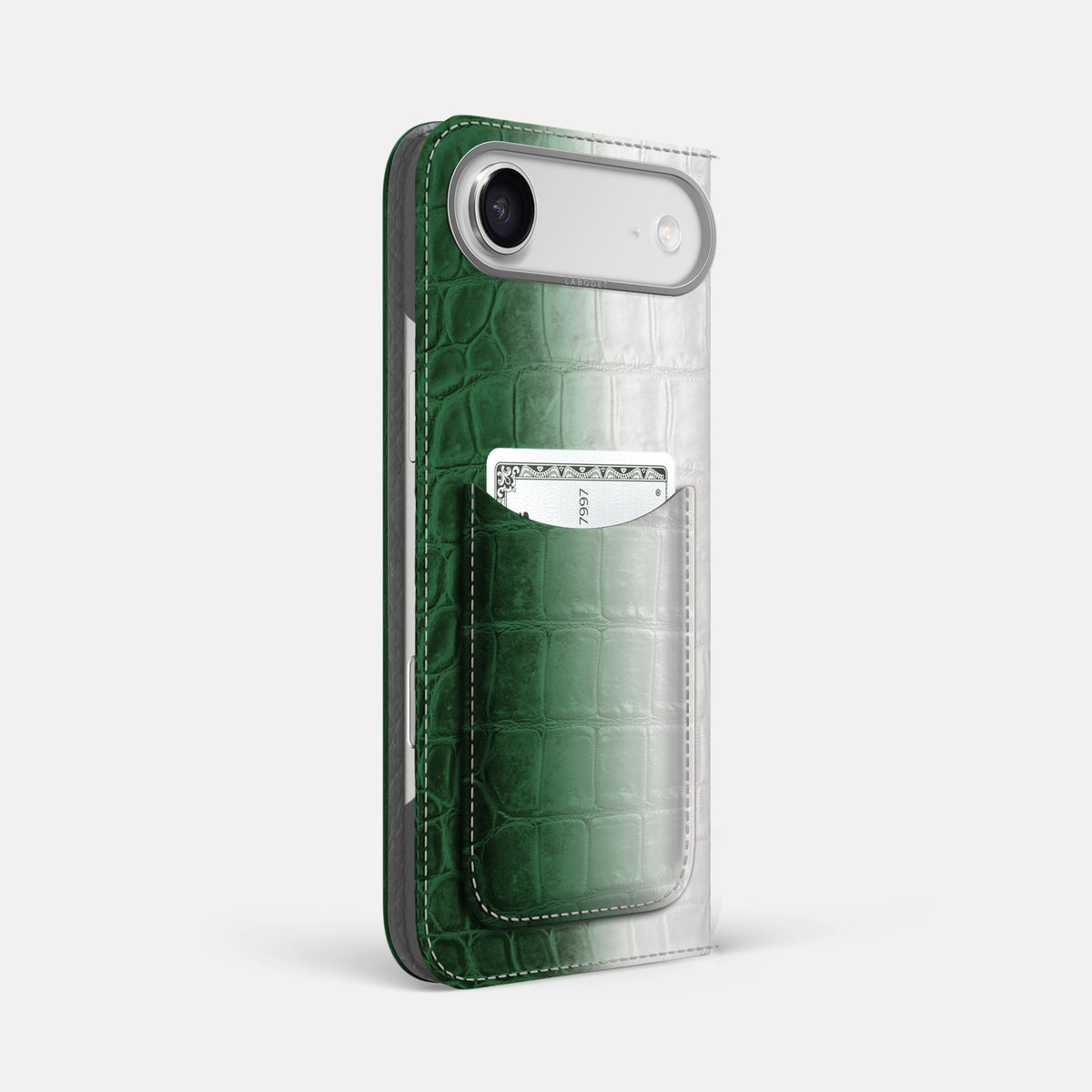 Folio Case with Card For iPhone 17 Air In Himalayan Crocodile -1 | Green-Steel