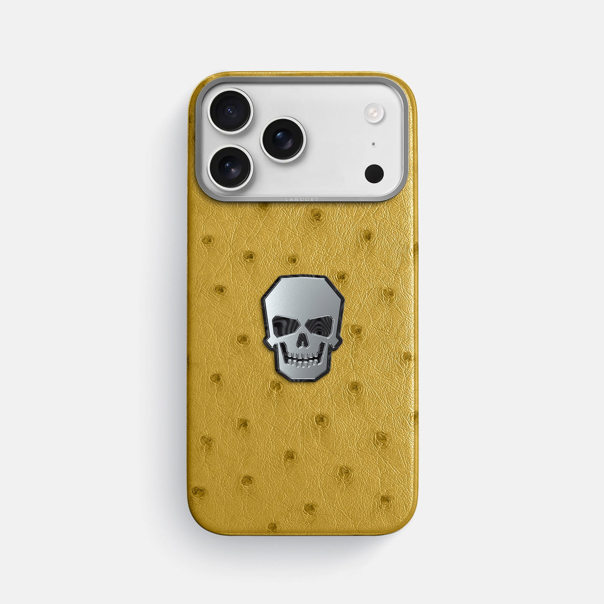 Classic Case With Titanium Skull For iPhone 18 Pro Max In Ostrich -1 | Gold-Steel