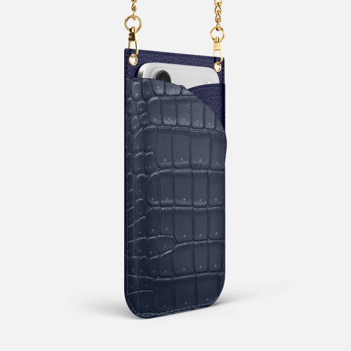 Crossbody Bag For iPhone 18 Pro Max In Porosus Crocodile -2 | Deep-Blue-Sea-Gold