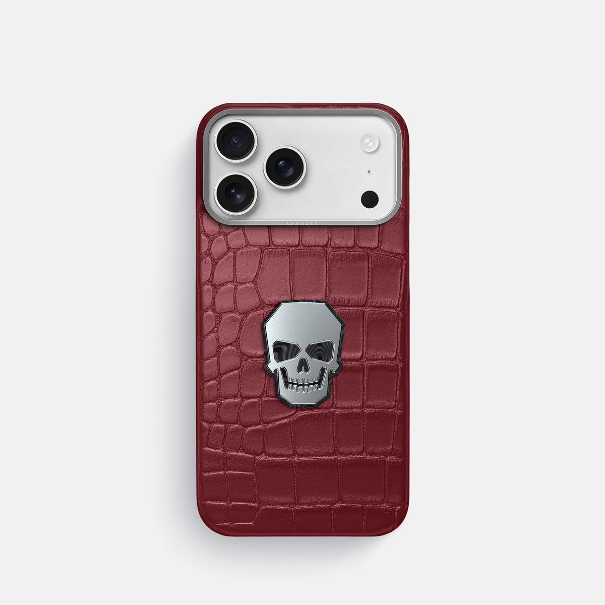 Classic Case With Titanium Skull For iPhone 18 Pro In Alligator -1 | Burgundy-Steel