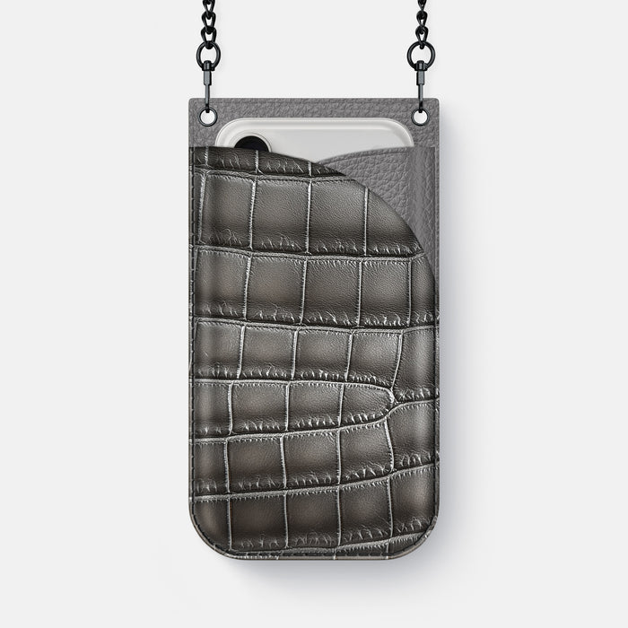 Crossbody Bag For iPhone 17 Pro Max In Patina Alligator -1 | Grey-Black