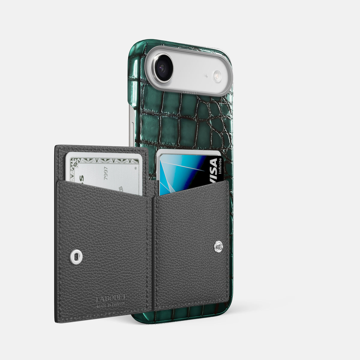 Bi-Fold Case For iPhone 17 Air In Patina Alligator -2 | Green-Steel