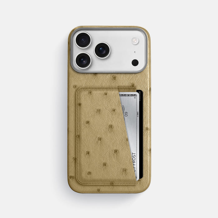 Double Card Case For iPhone 17 Pro Max In Ostrich -1 | Desert-Sand-Steel