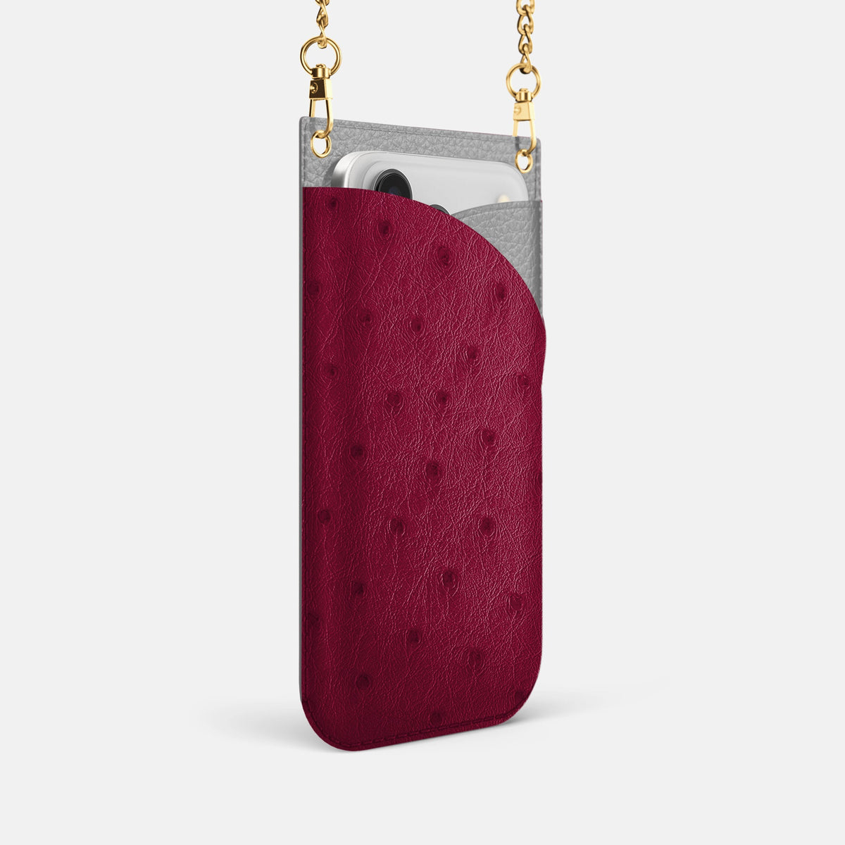 Crossbody Bag For iPhone 18 Pro In Ostrich -2 | Bordeaux-Gold
