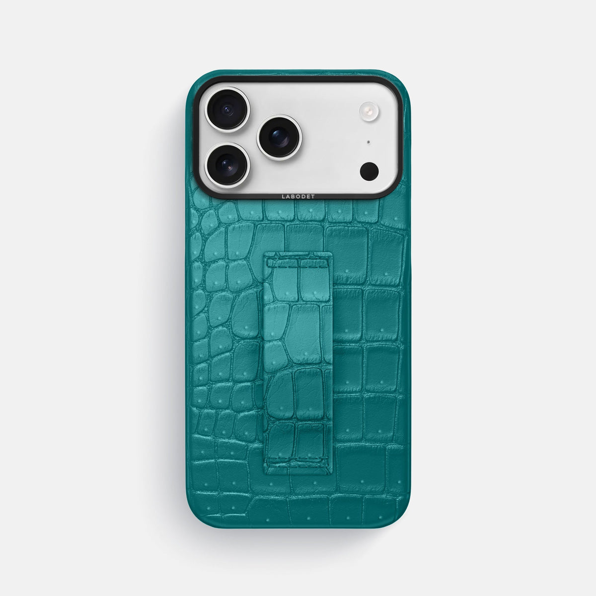 Finger Case For iPhone 18 Pro Max In Porosus Crocodile -1 | Celadon-Black