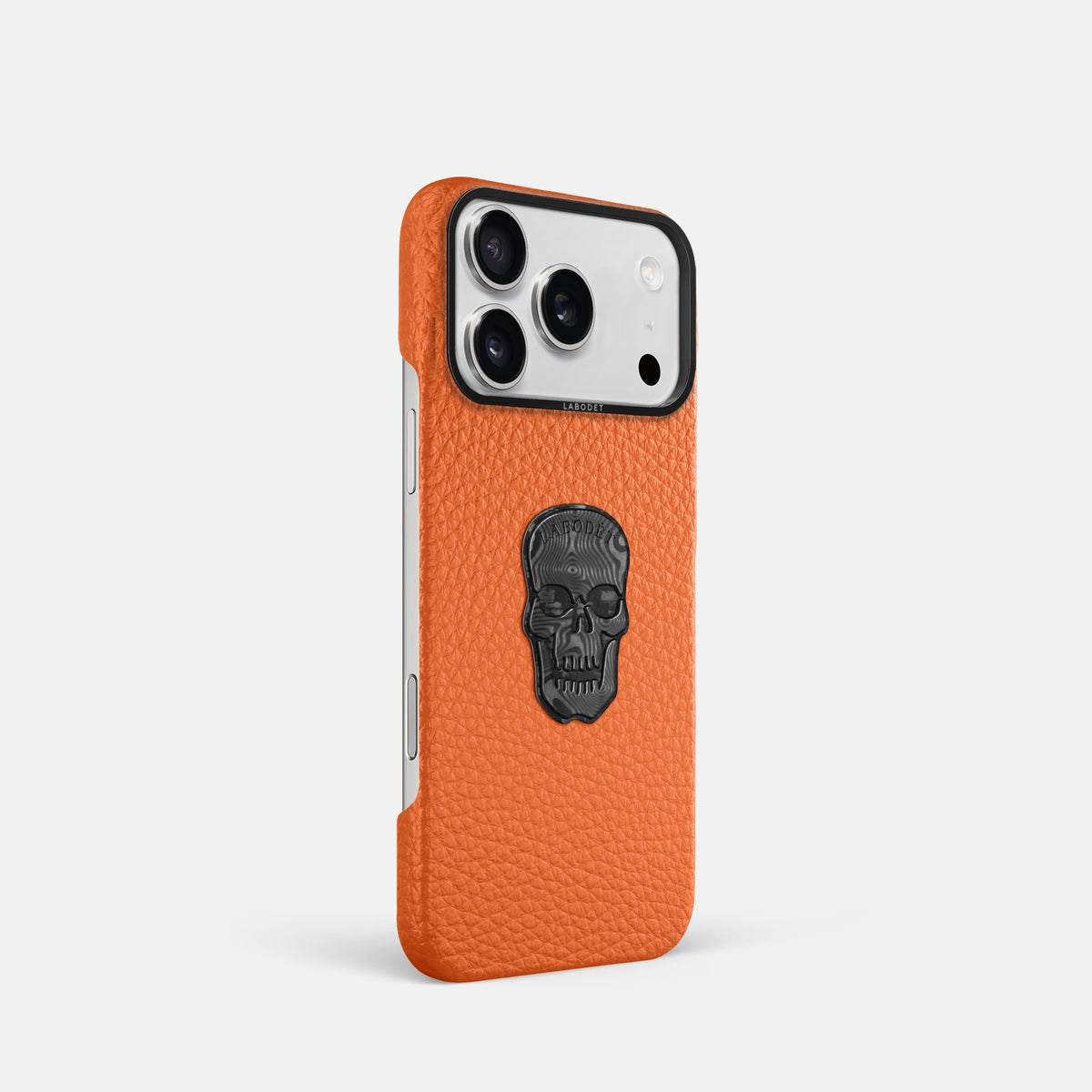 Classic Case With Carbon Skull For iPhone 18 Pro In Calf -2 | Orange-Black