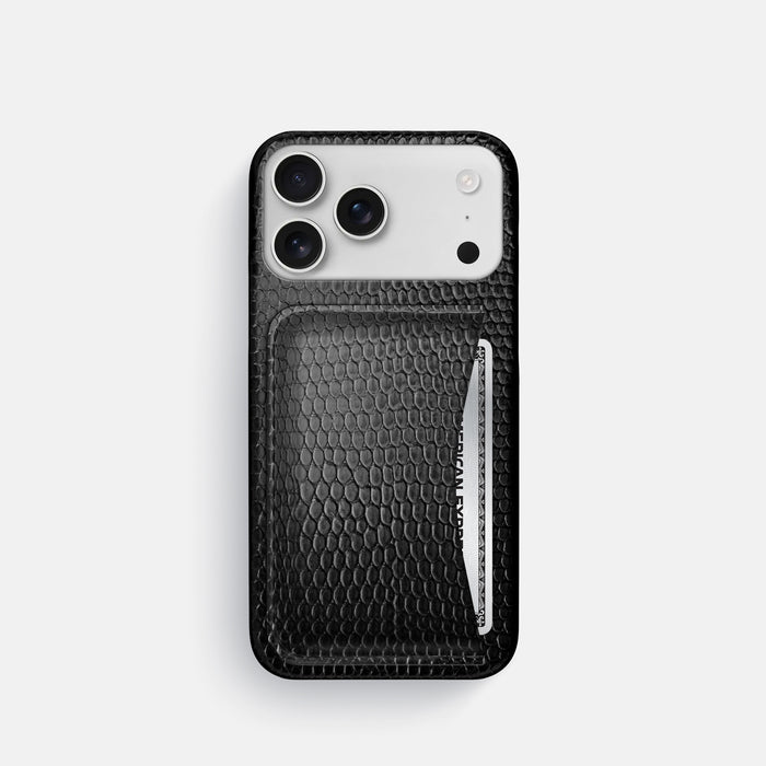 Slim Card Case For iPhone 17 Pro In Lizard -1 | Black