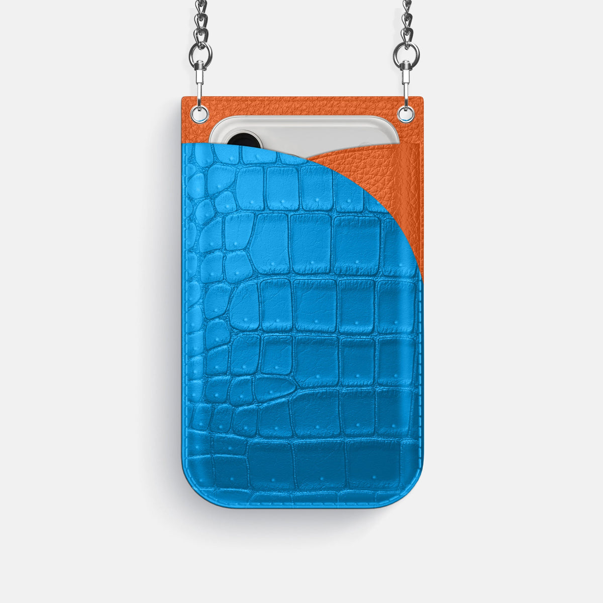 Crossbody Bag For iPhone 18 Pro In Porosus Crocodile -1 | Blue-Lagoon-Steel