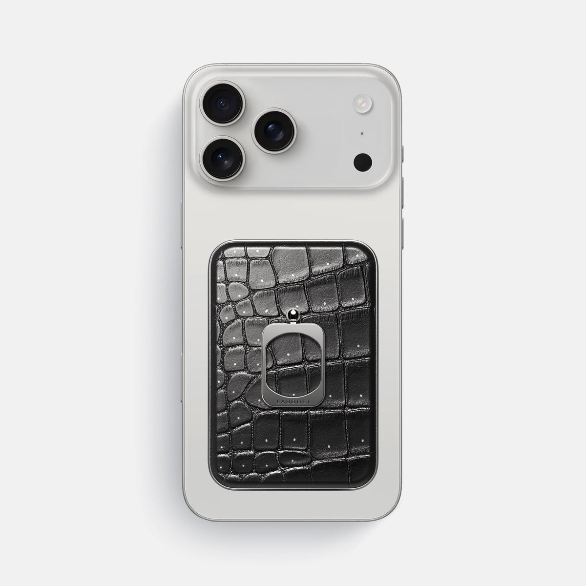 MagSafe Ring For iPhone 18 Pro Max In Porosus Crocodile -2 | Shiny-Black-Steel