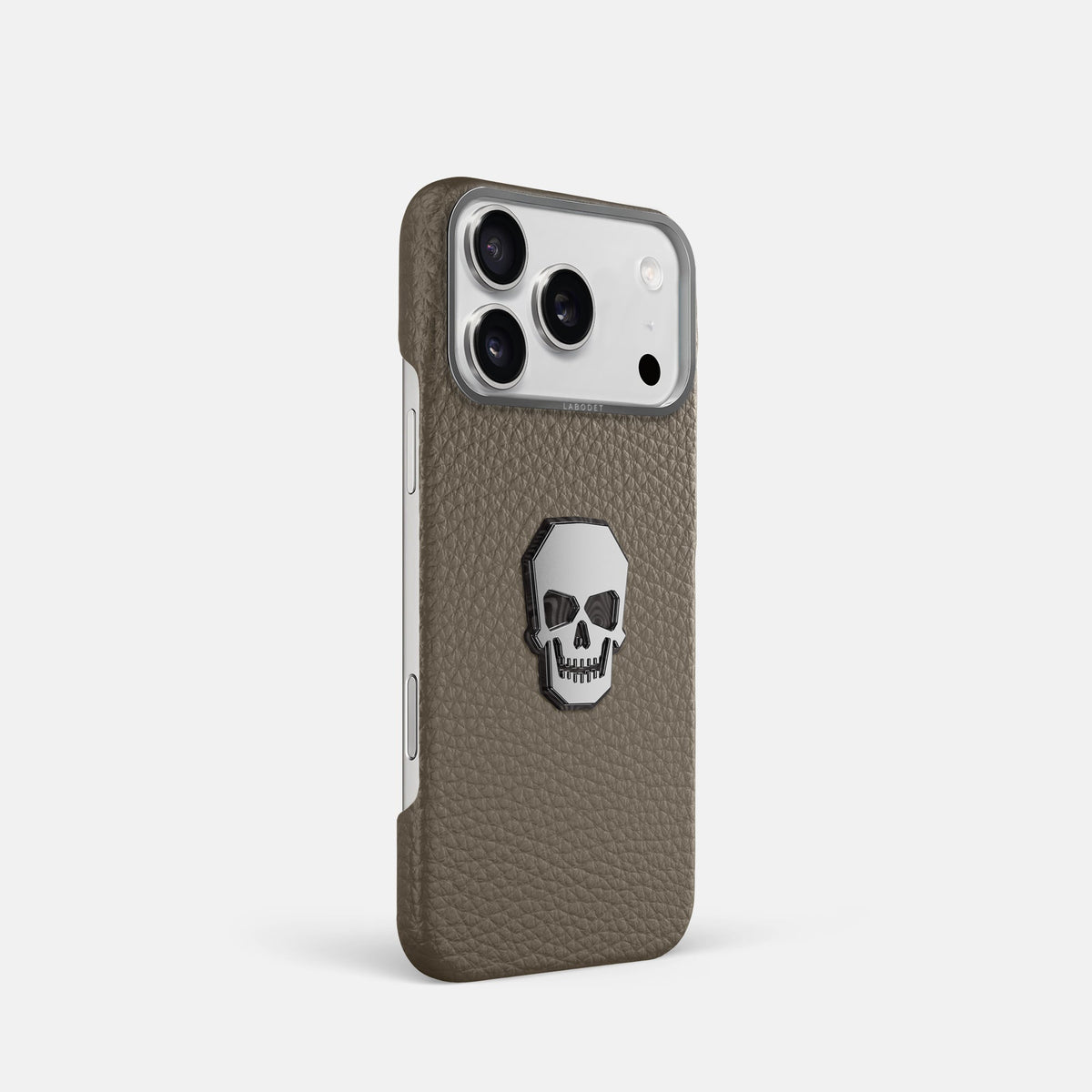 Classic Case With Titanium Skull For iPhone 18 Pro In Calf -2 | Taupe-Steel