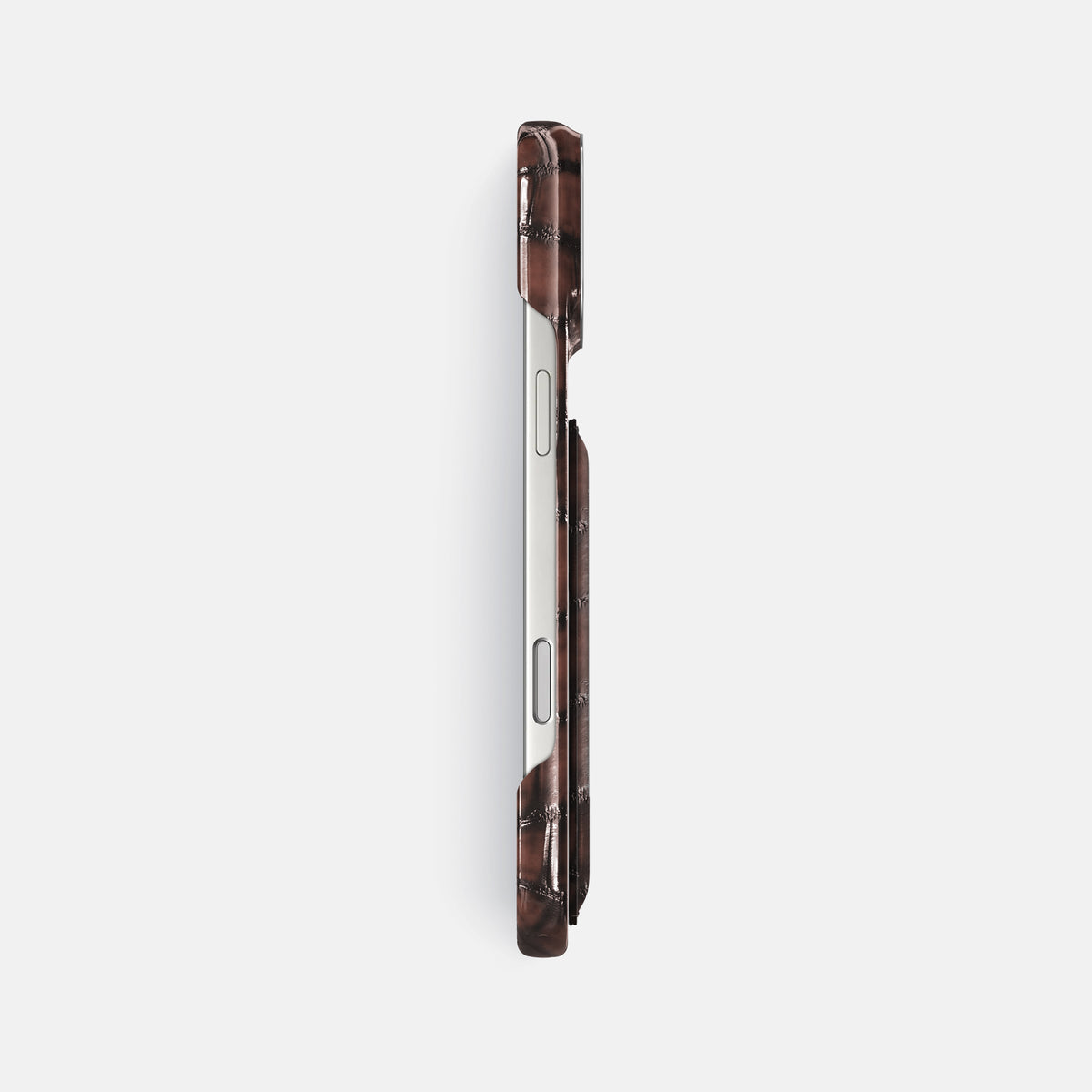 Double Card Case For iPhone 17 Pro Max In Patina Alligator -3 | Havana-Brown-Steel