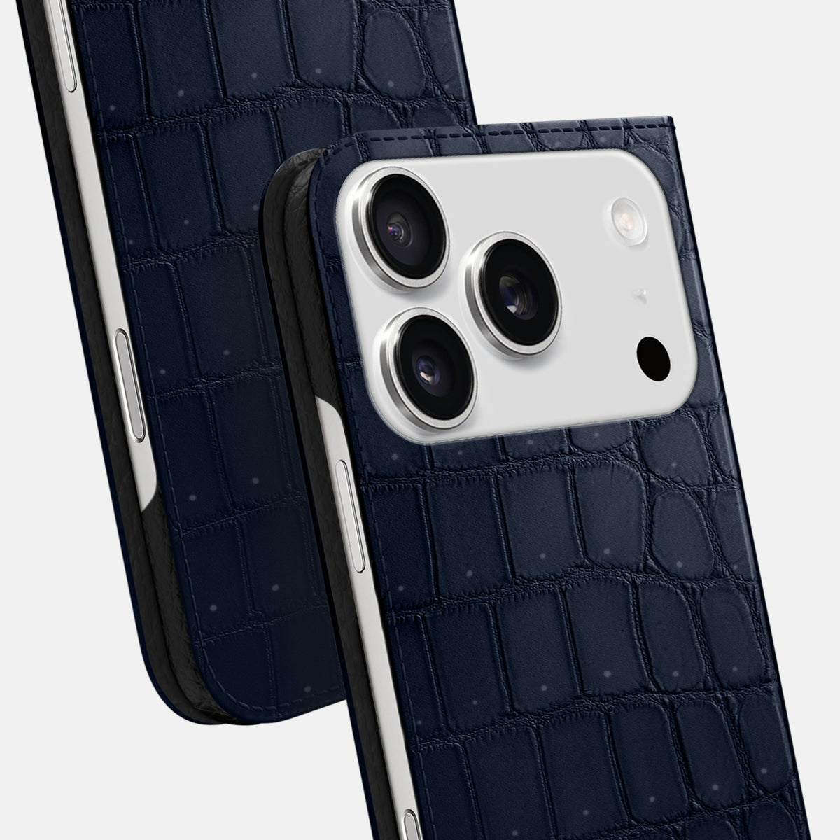 Folio Slim Case For iPhone 18 Pro In Porosus Crocodile -5 | Deep-Blue-Sea