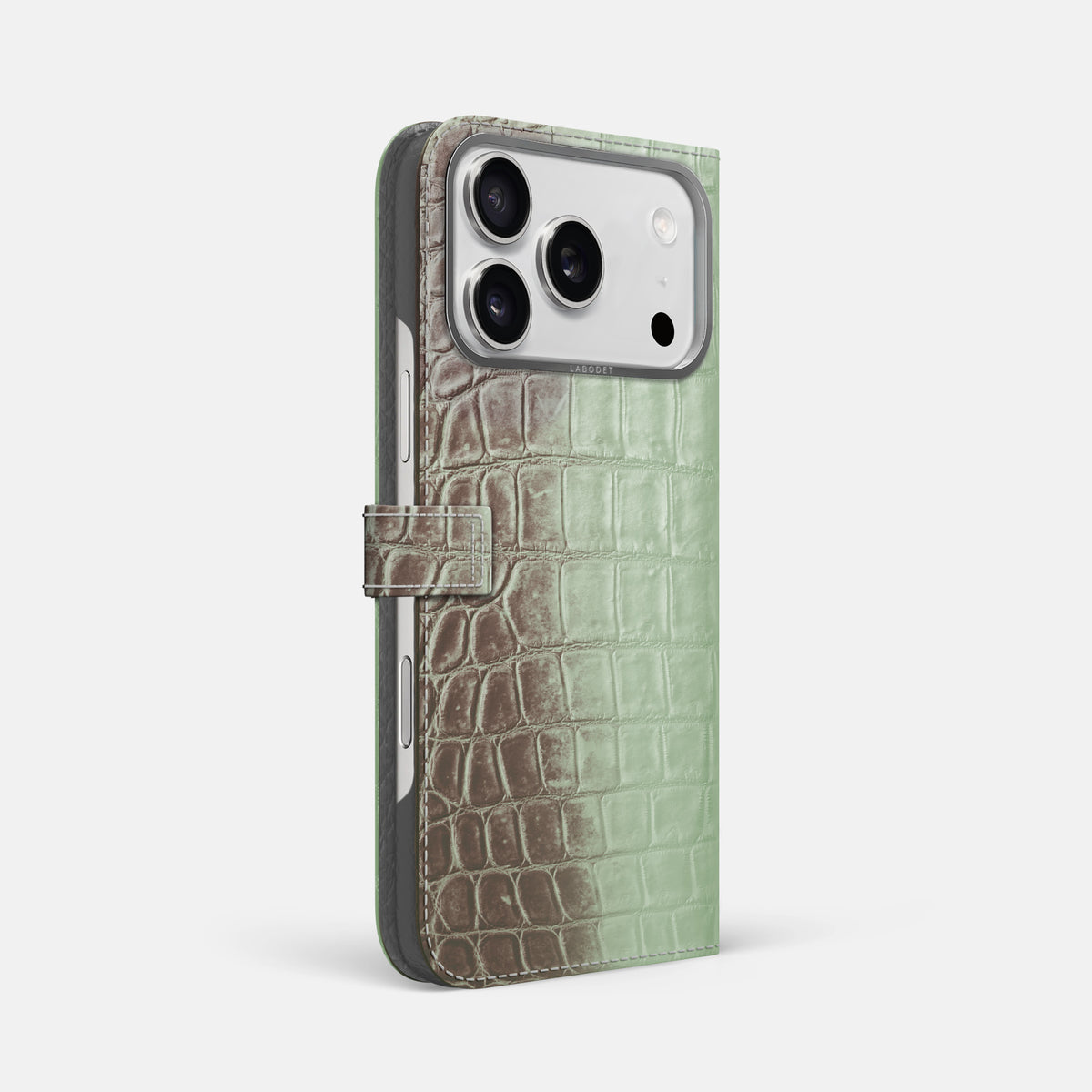 Folio Case with Clasp For iPhone 17 Pro Max In Himalayan Crocodile -1 | Pistachio-Steel
