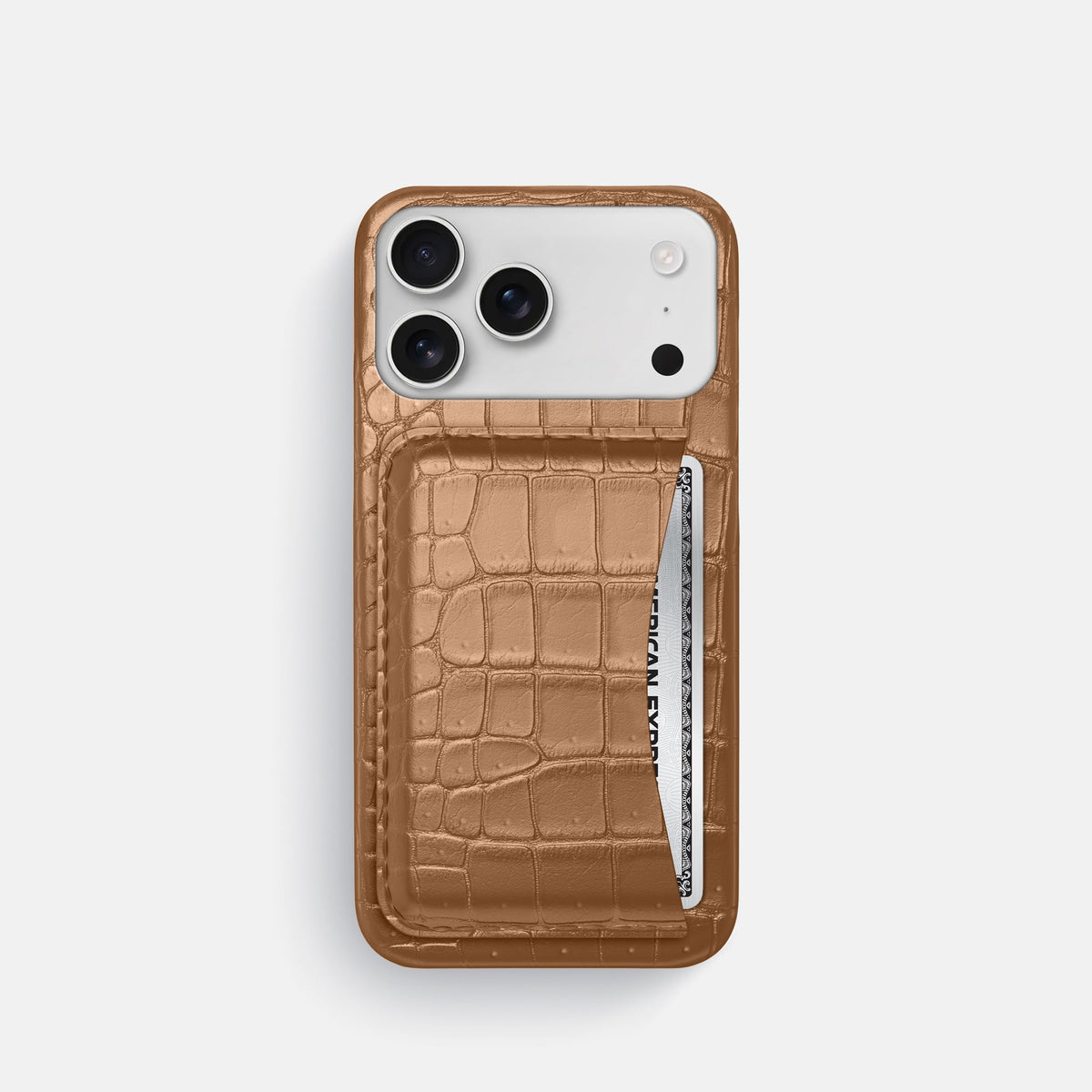 Slim Card Case For iPhone 18 Pro In Porosus Crocodile -1 | Milk-Chocolate