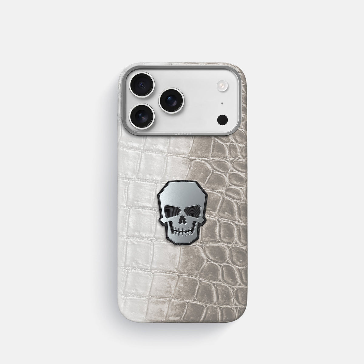 Classic Case With Titanium Skull For iPhone 18 Pro In Himalayan Crocodile -1 | Grey-Steel