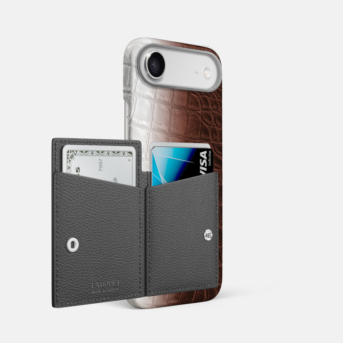 Bi-Fold Case For iPhone 17 Air In Himalayan Crocodile -2 | Dark-Brown-Steel