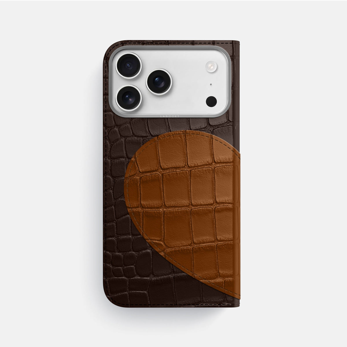 Folio Case With Heart For iPhone 18 Pro Max In Alligator -3 | Dark-Brown-Steel