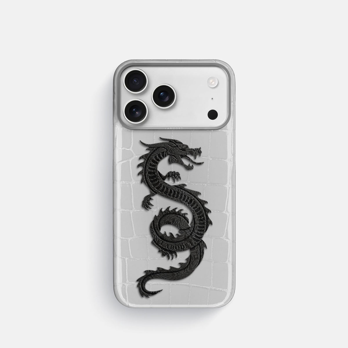 Classic Case With Carbon Dragon For iPhone 18 Pro In Shiny Alligator -1 | White-Steel