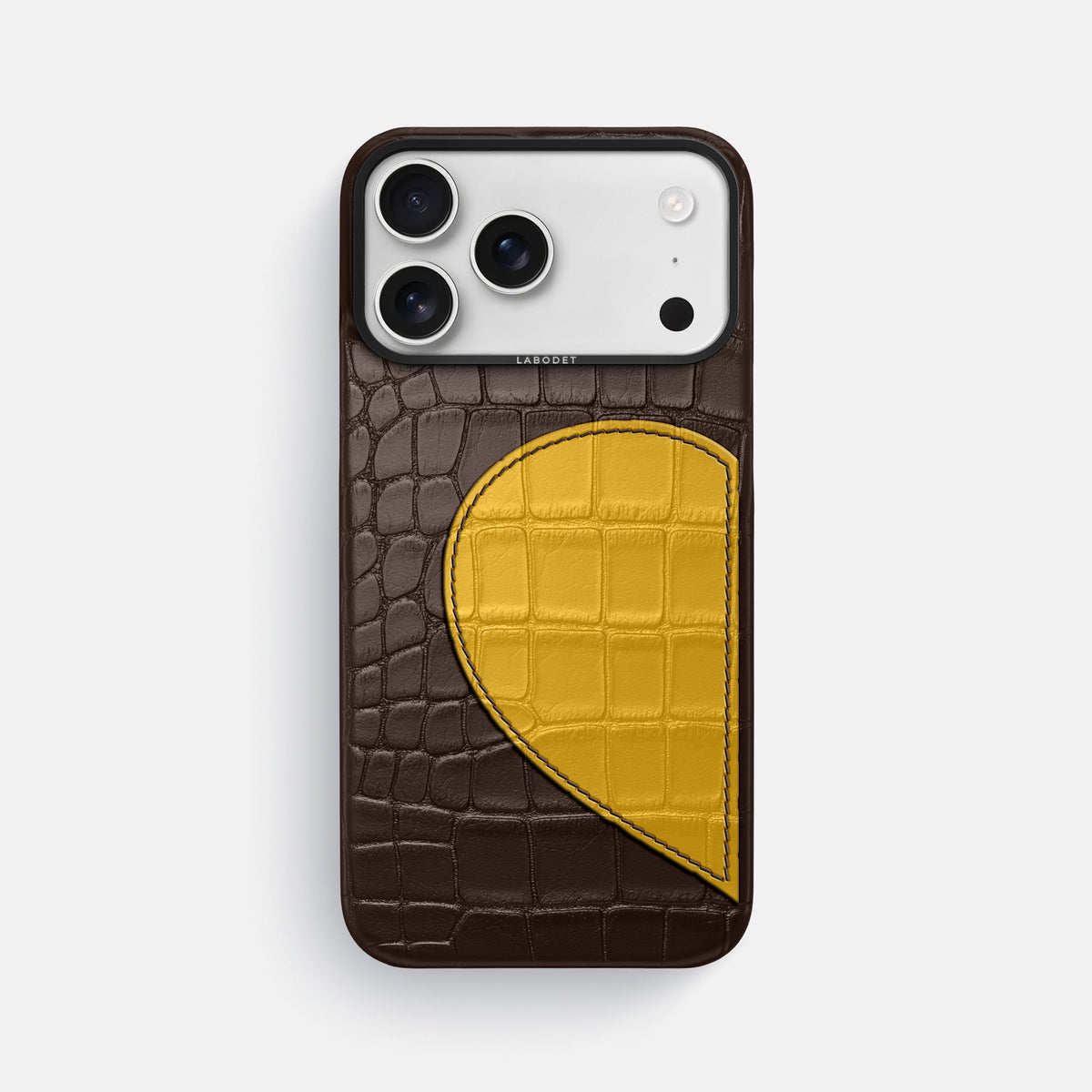 Classic Case With Half Heart - Left For iPhone 18 Pro Max In Alligator -1 | Dark-Brown-Black