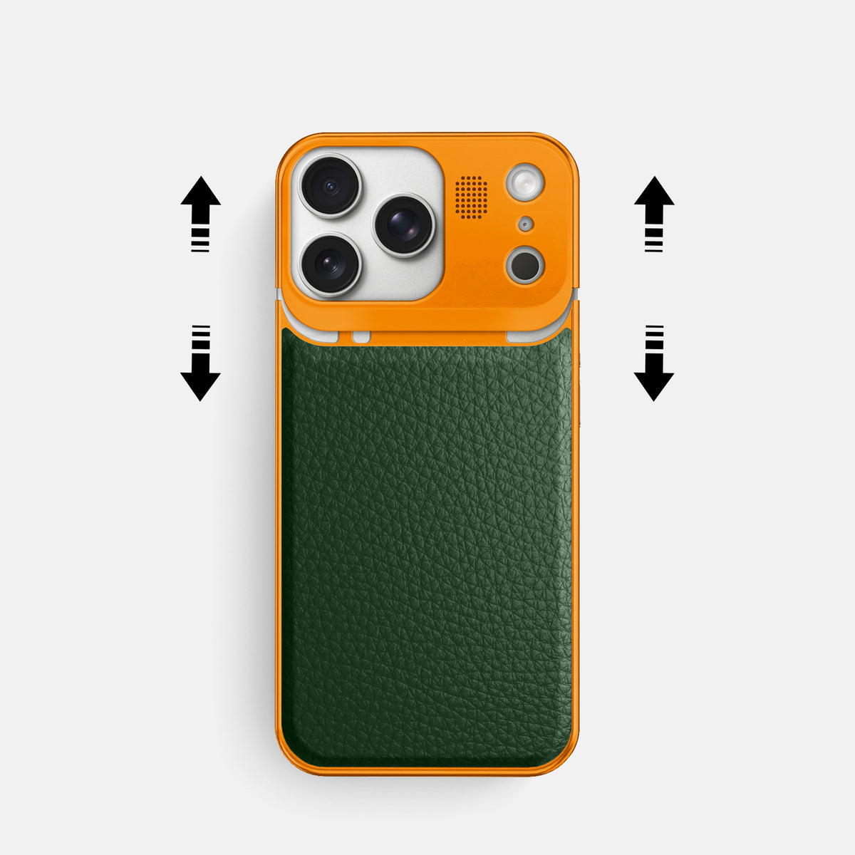 Metal Case For iPhone 17 Pro In Calf -2 | Dark-Green-Orange