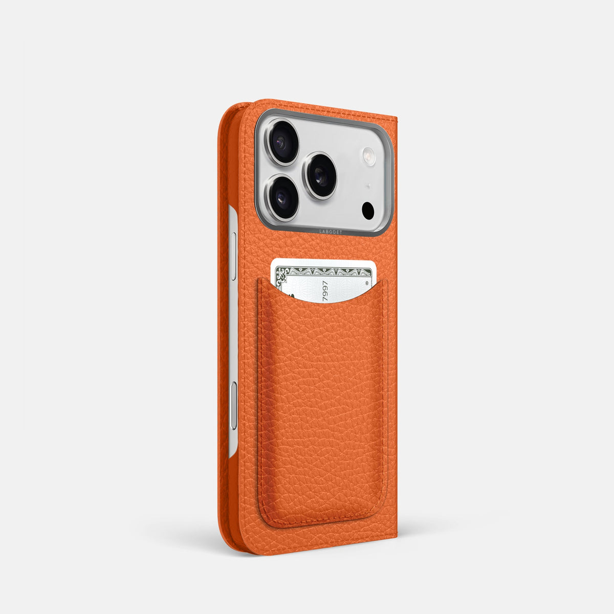 Folio Case with Card For iPhone 18 Pro In Calf -1 | Orange-Steel