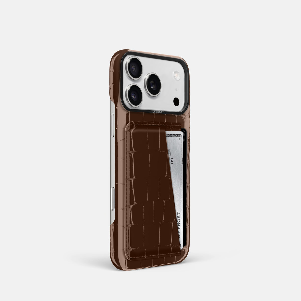 Double Card Case For iPhone 17 Pro In Shiny Alligator -2 | Brown-Black