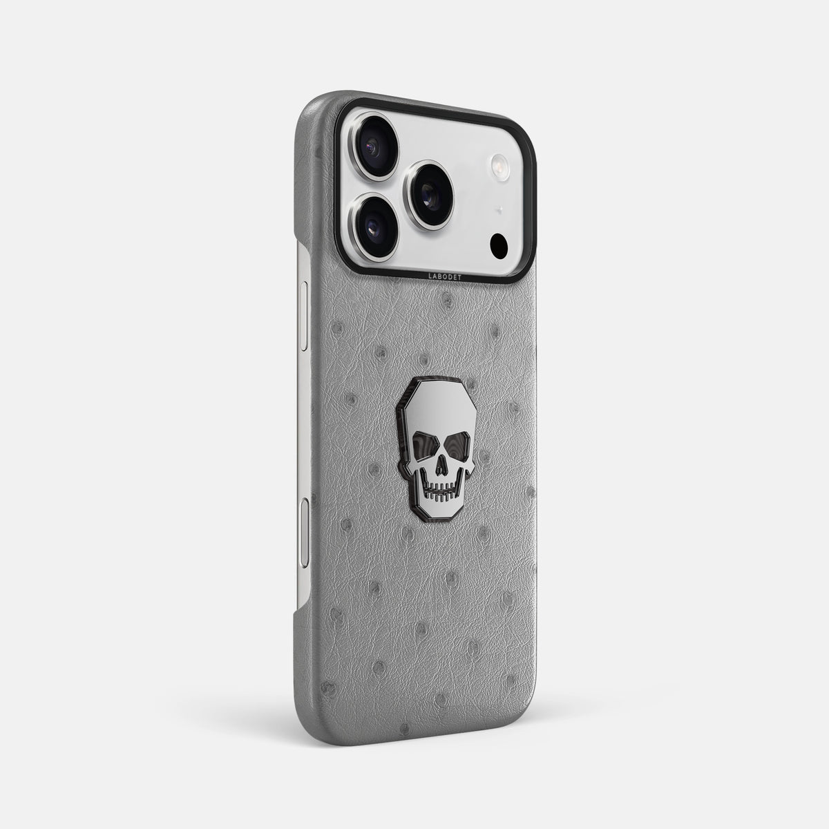 Classic Case With Titanium Skull For iPhone 17 Pro Max In Ostrich -2 | Silver-Black
