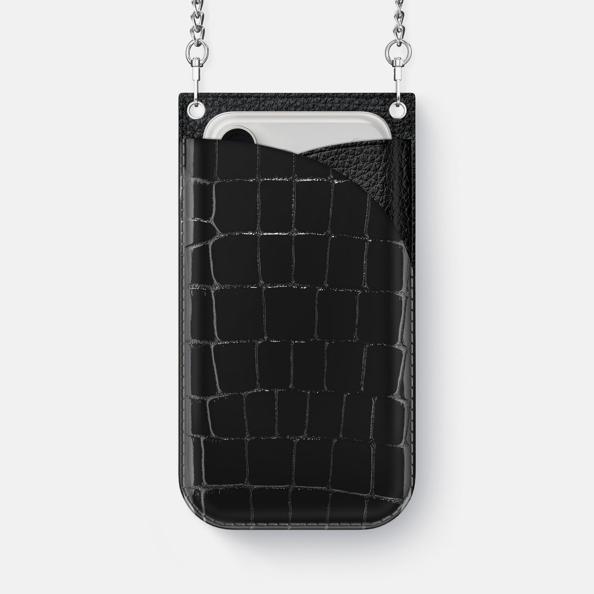 Crossbody Bag For iPhone 18 Pro Max In Shiny Alligator -1 | Black-Steel