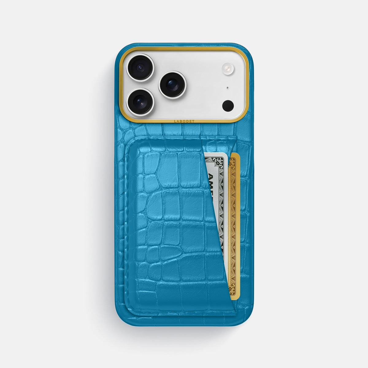 Double Card Case For iPhone 18 Pro Max In Alligator -1 | Curaçao-Blue-Gold