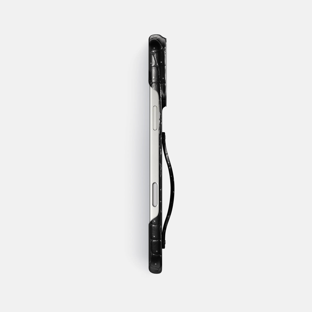 Finger Case For iPhone 17 Pro Max In Porosus Crocodile -3 | Shiny-Black-Steel