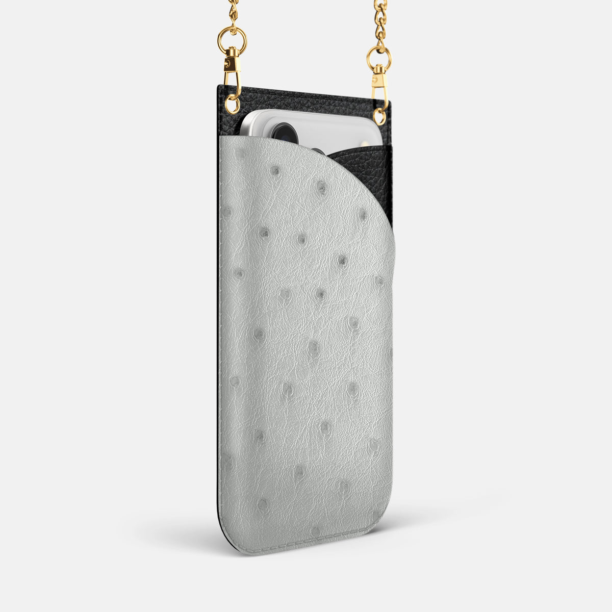 Crossbody Bag For iPhone 17 Pro Max In Ostrich -2 | White-Gold