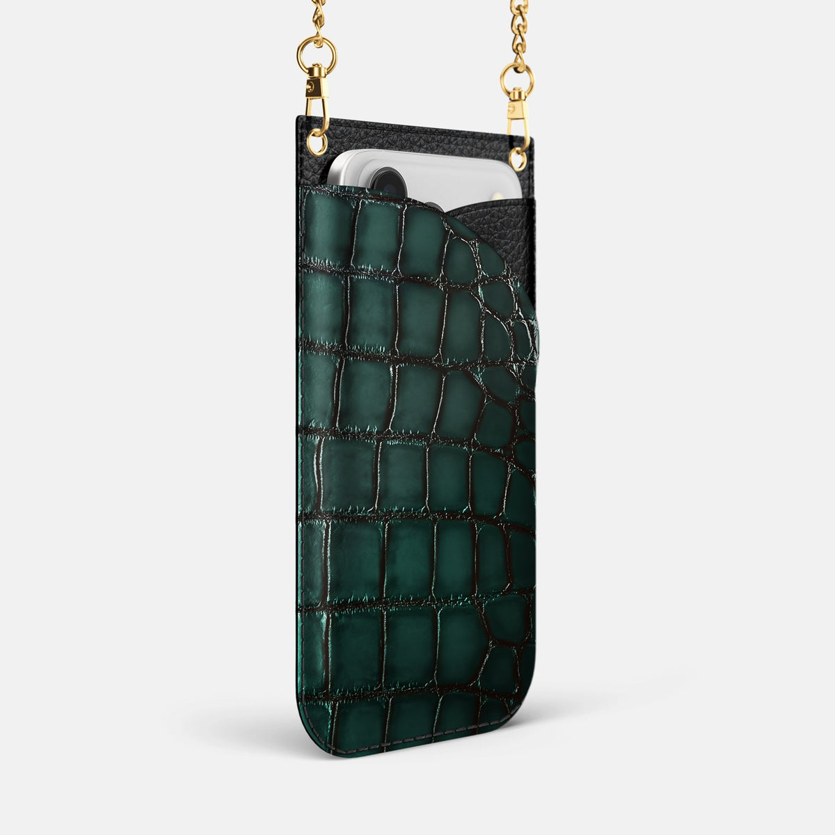 Crossbody Bag For iPhone 18 Pro Max In Patina Alligator -2 | Green-Gold