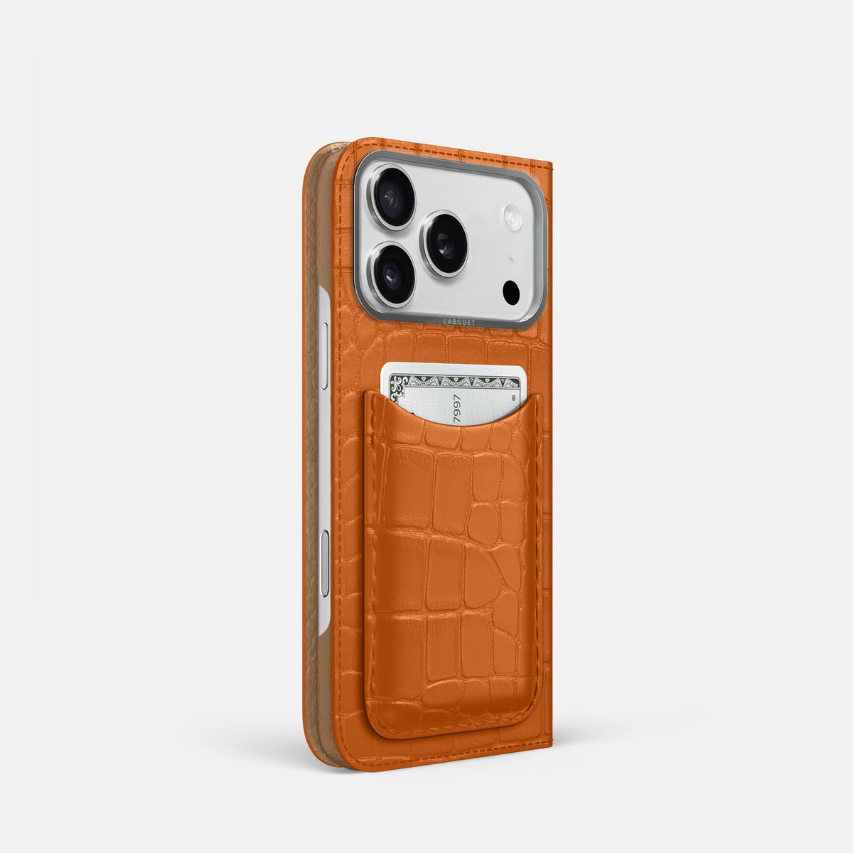 Folio Case with Card For iPhone 18 Pro In Alligator -1 | Orange-Steel