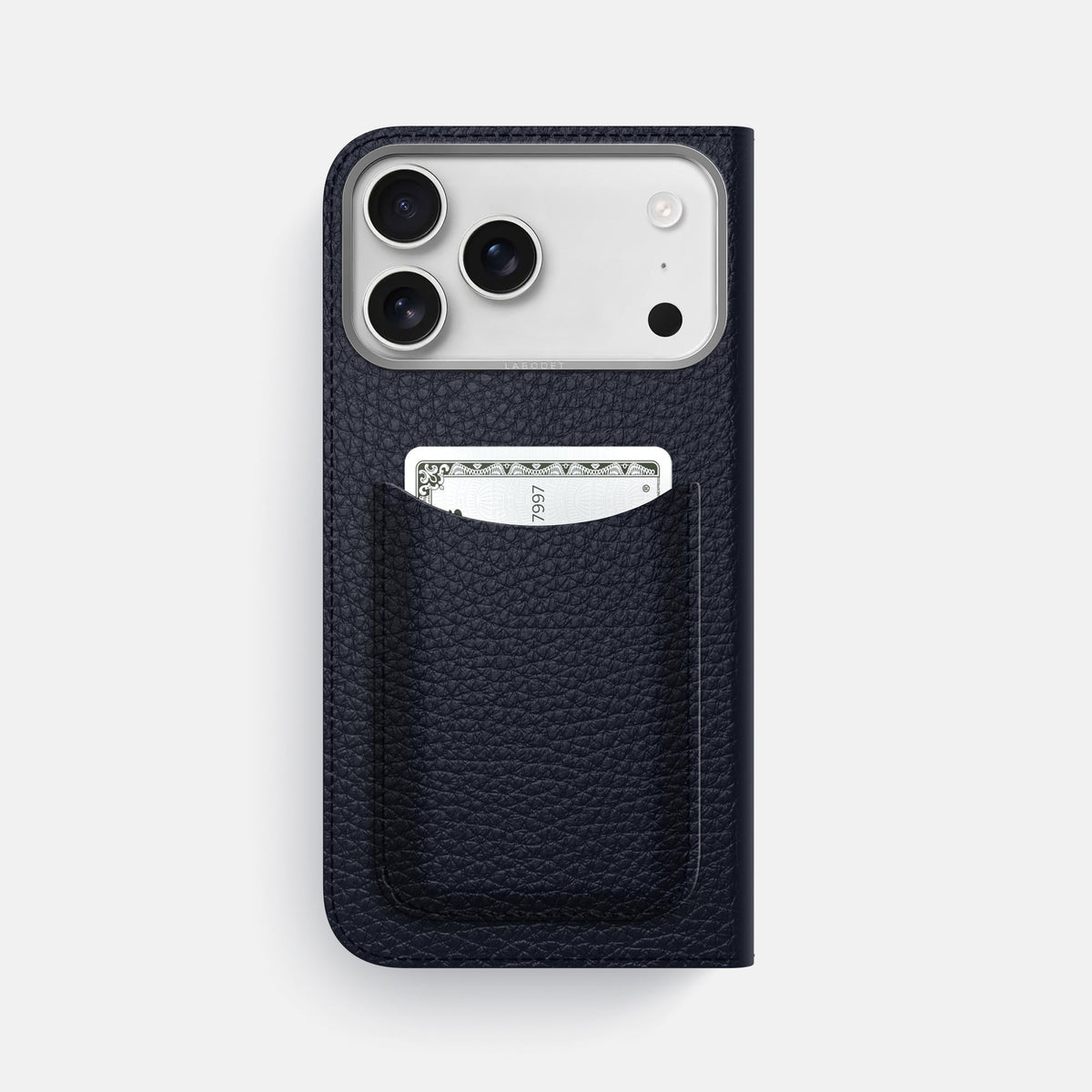Folio Case with Card For iPhone 18 Pro Max In Calf -3 | Marine-Steel