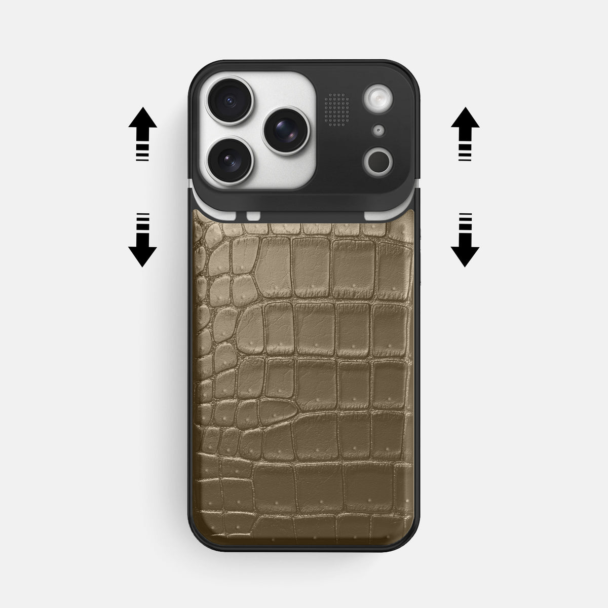 Metal Case For iPhone 17 Pro Max In Porosus Crocodile -2 | Kaki-Green-Black
