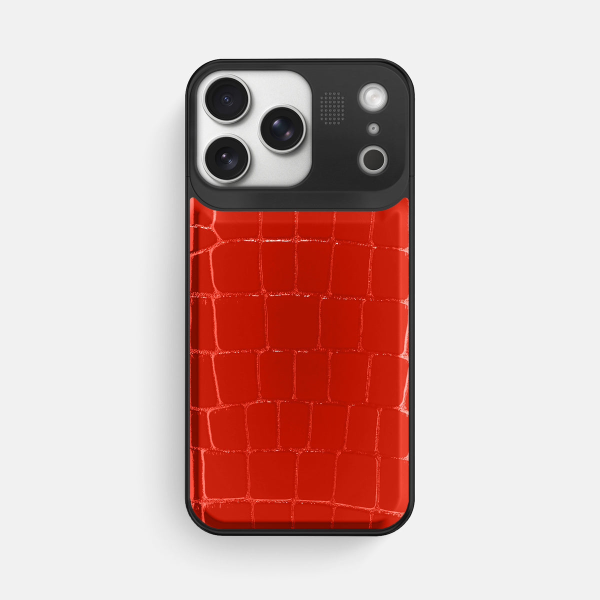Metal Case For iPhone 17 Pro Max In Shiny Alligator -1 | Coral-Orange-Black