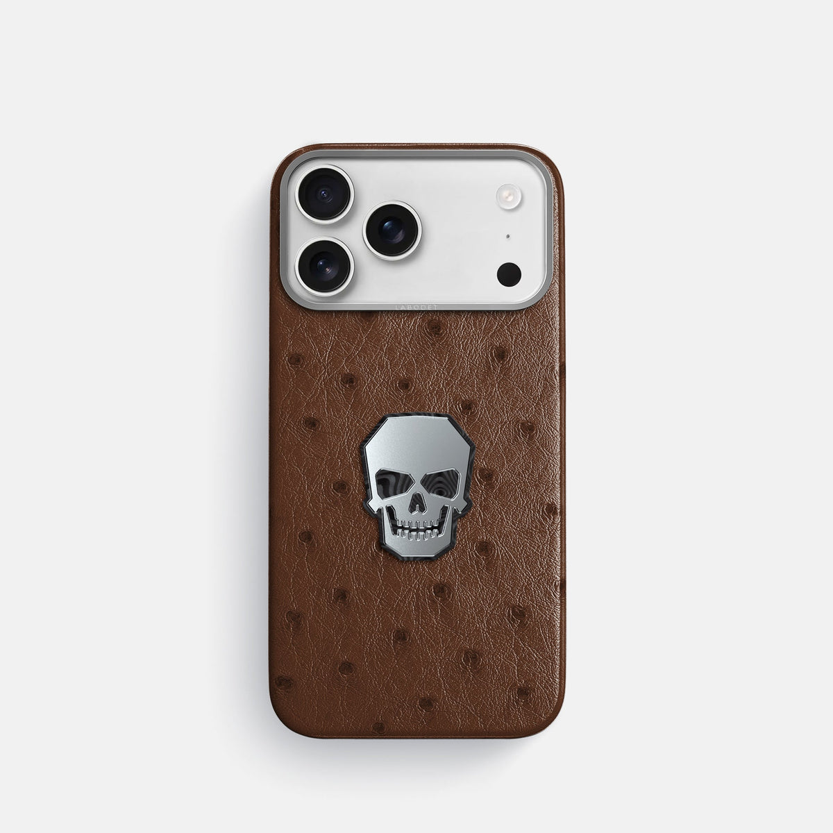 Classic Case With Titanium Skull For iPhone 18 Pro In Ostrich -1 | Chocolate-Steel