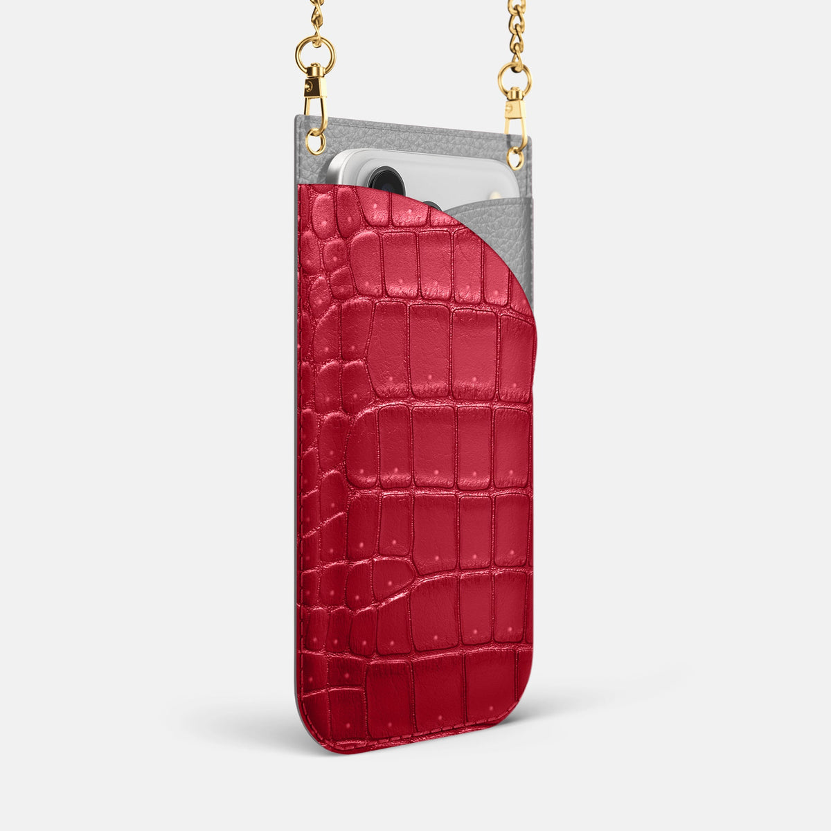 Crossbody Bag For iPhone 18 Pro Max In Porosus Crocodile -2 | Burgundy-Gold