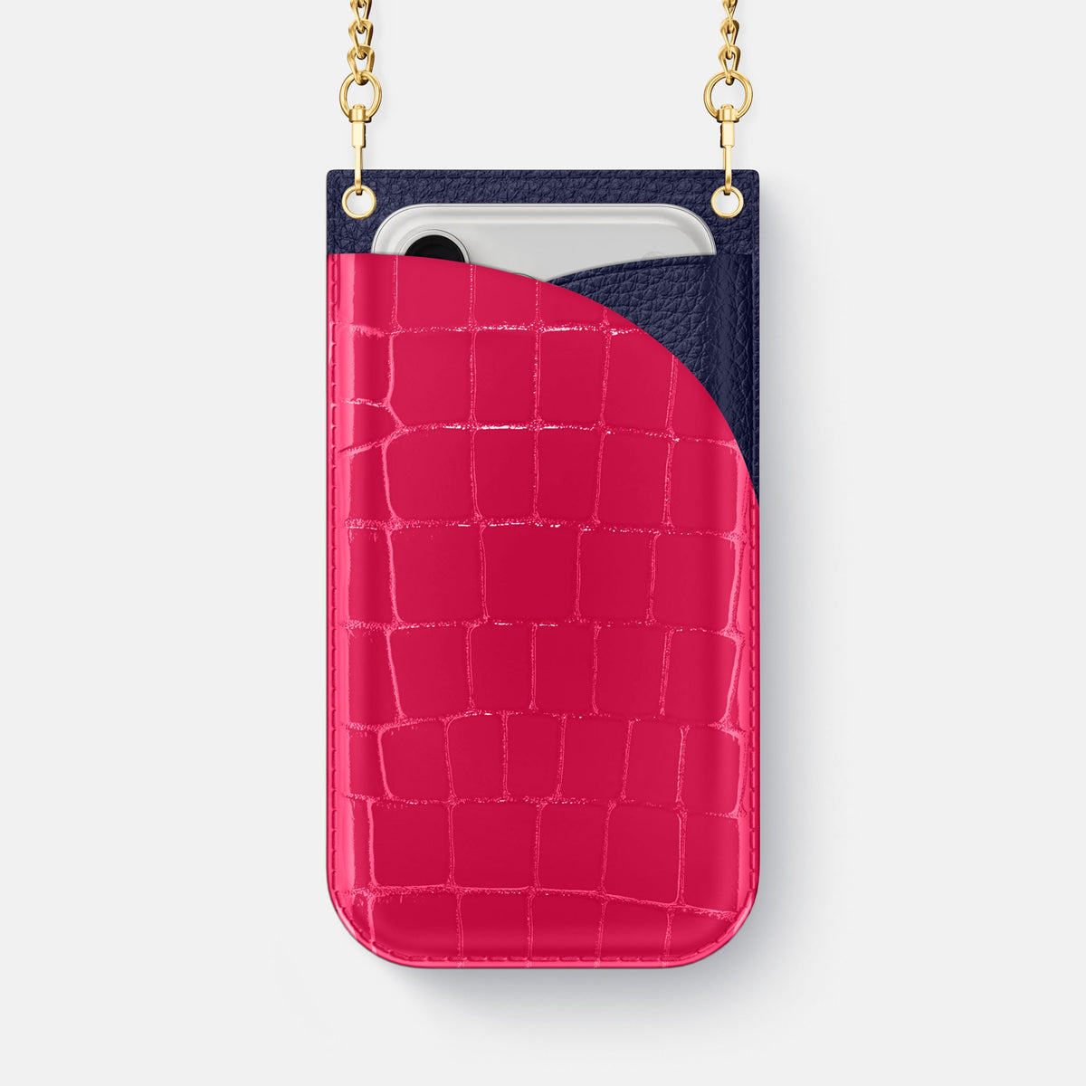 Crossbody Bag For iPhone 18 Pro Max In Shiny Alligator -1 | Pink-Panther-Gold