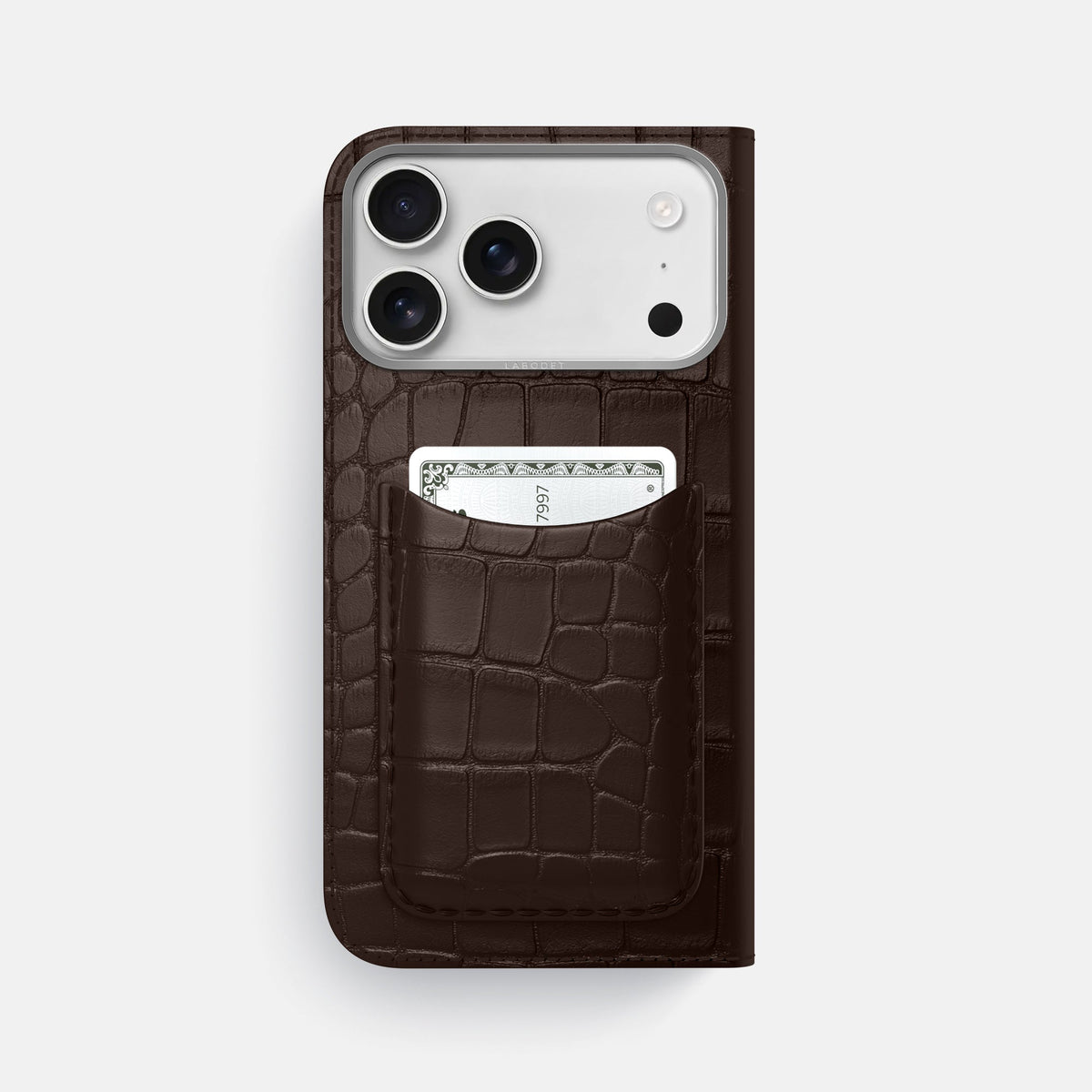Folio Case with Card For iPhone 18 Pro Max In Alligator -3 | Dark-Brown-Steel