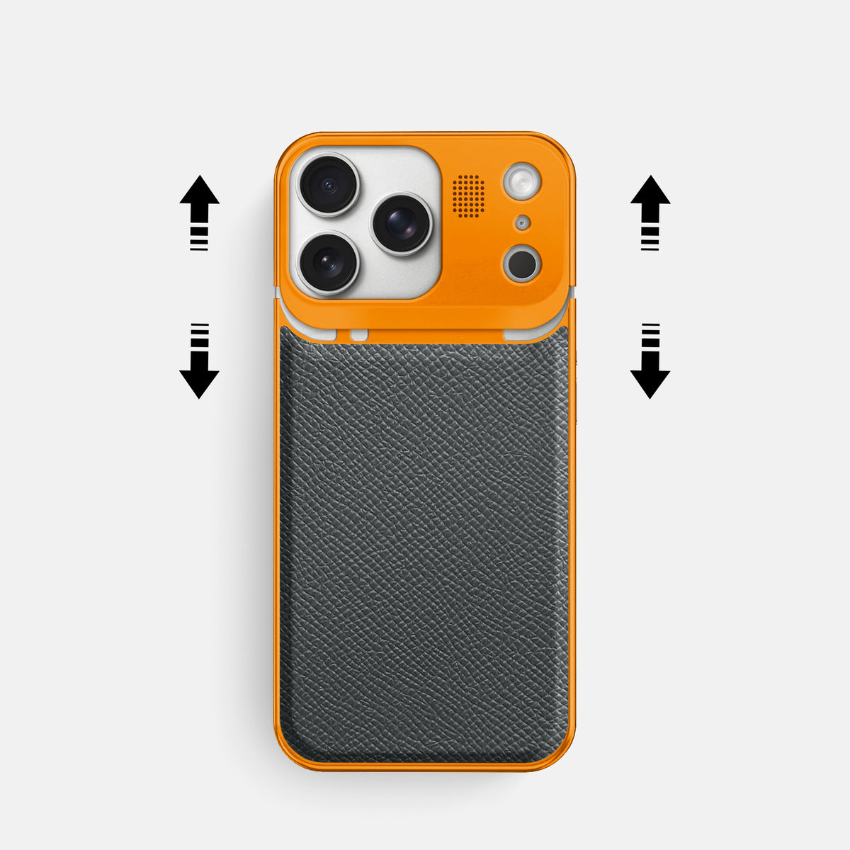 Metal Case For iPhone 17 Pro In Epsom-Style Calf -2 | Grey-Orange