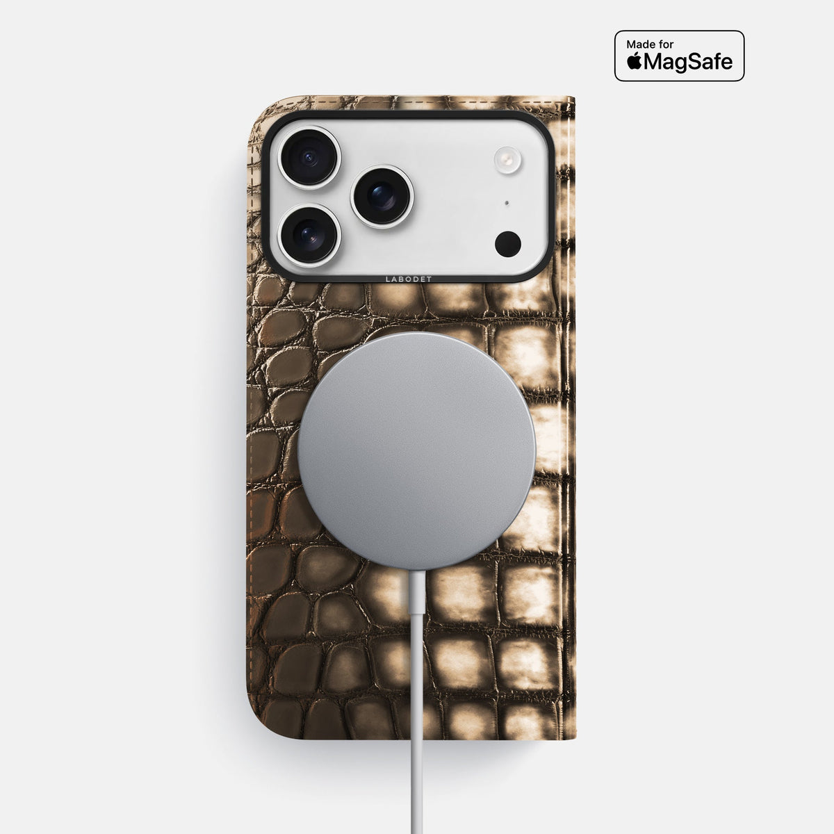 Folio Case For iPhone 18 Pro Max In Patina Alligator -3 | Etoupe-Black