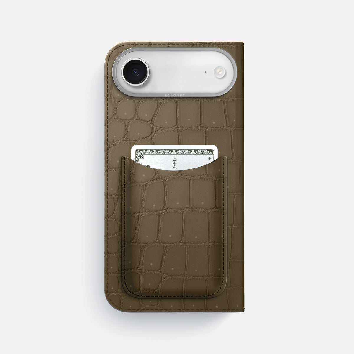 Folio Case with Card For iPhone 17 Air In Porosus Crocodile -3 | Kaki-Green-Steel
