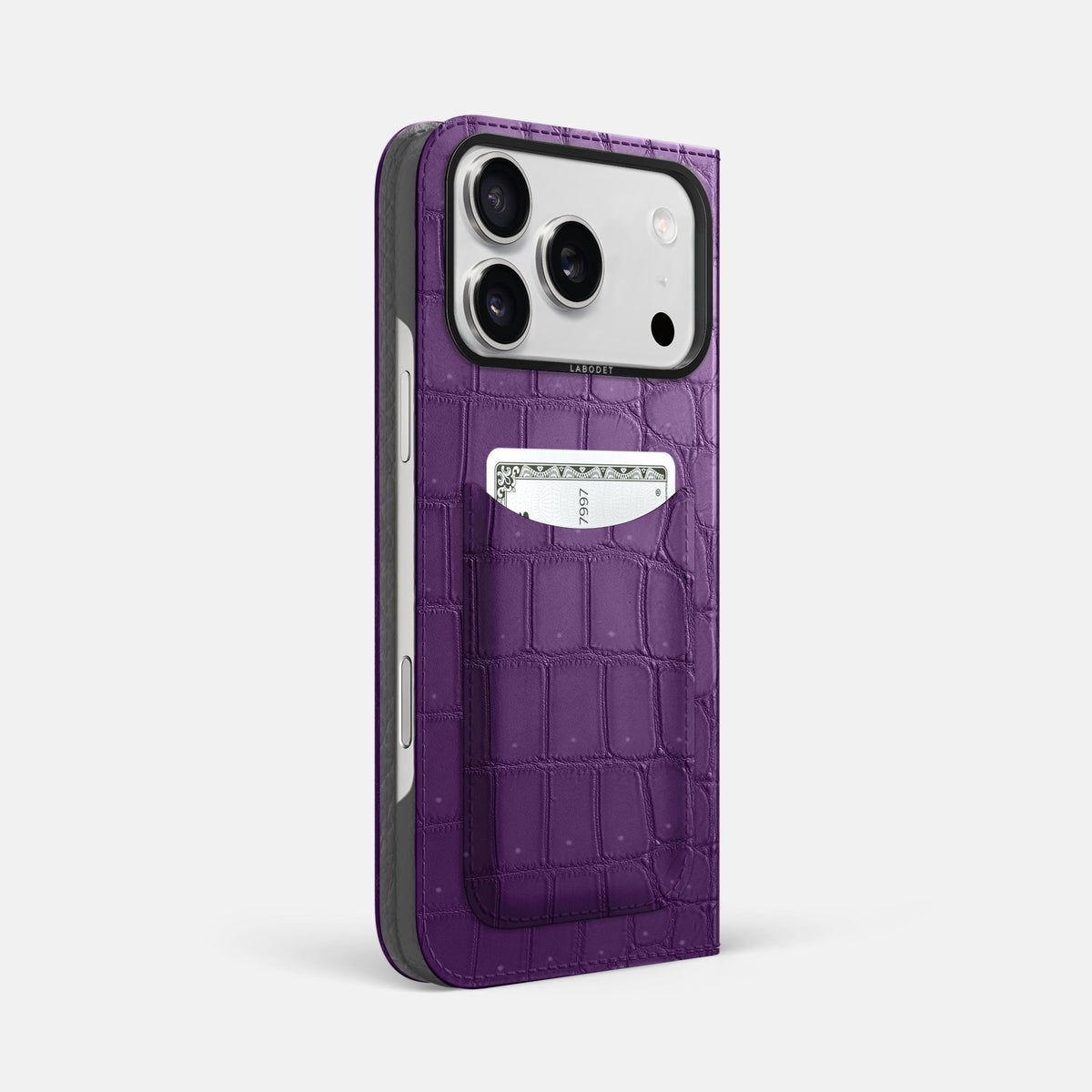 Folio Case with Card For iPhone 18 Pro Max In Porosus Crocodile -1 | Purple-Black