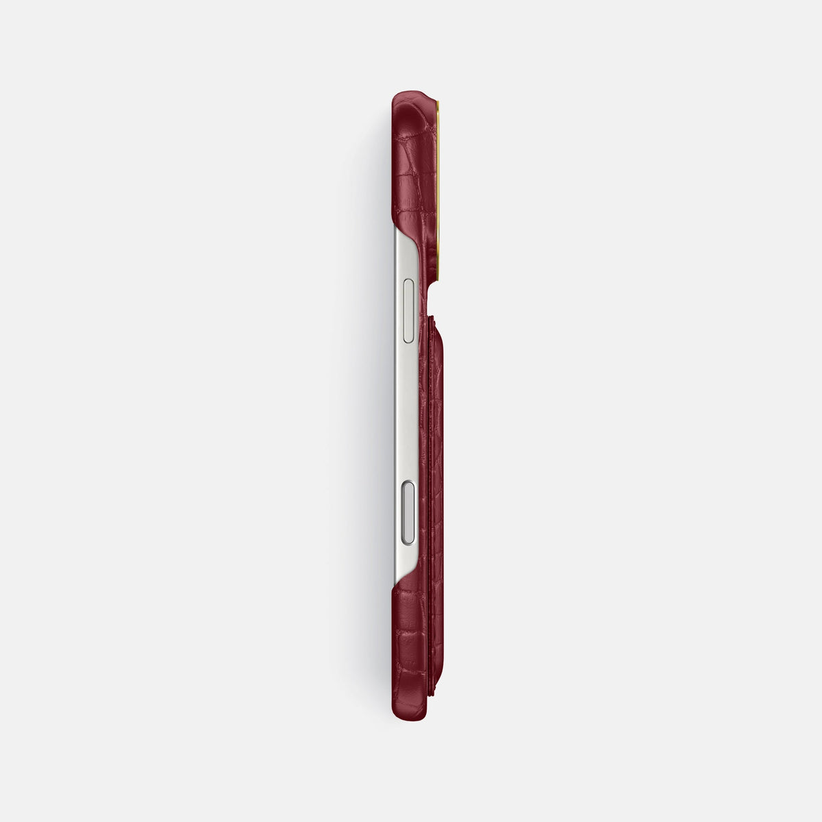 Double Card Case For iPhone 18 Pro Max In Alligator -3 | Burgundy-Gold